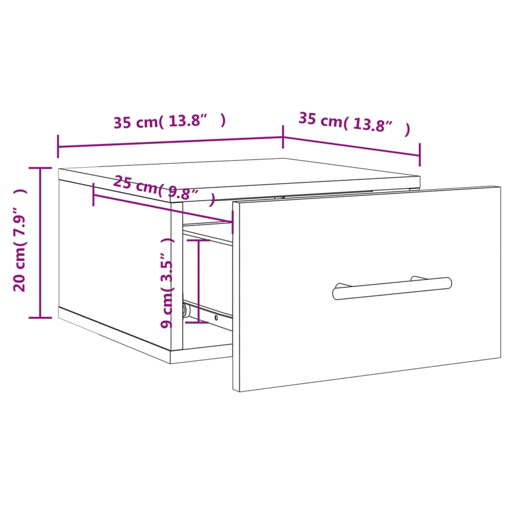 vidaXL Wand-Nachttisch Schwarz 35x35x20 cm