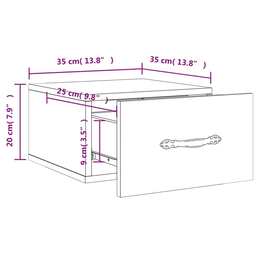 vidaXL Wand-Nachttisch Hochglanz-Weiß 35x35x20 cm