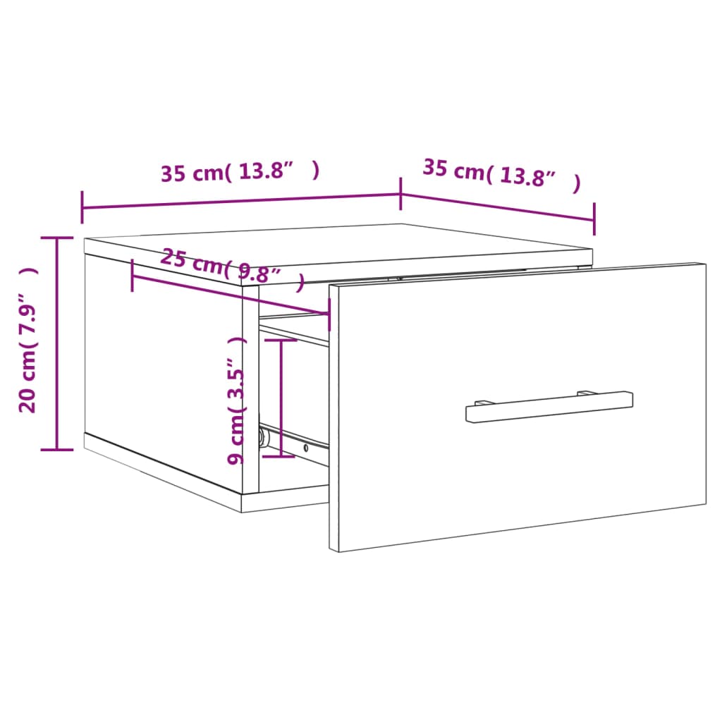 vidaXL Wand-Nachttisch Hochglanz-Weiß 35x35x20 cm