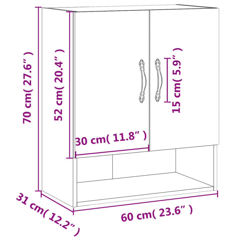 vidaXL Wandschrank Weiß 60x31x70 cm Holzwerkstoff