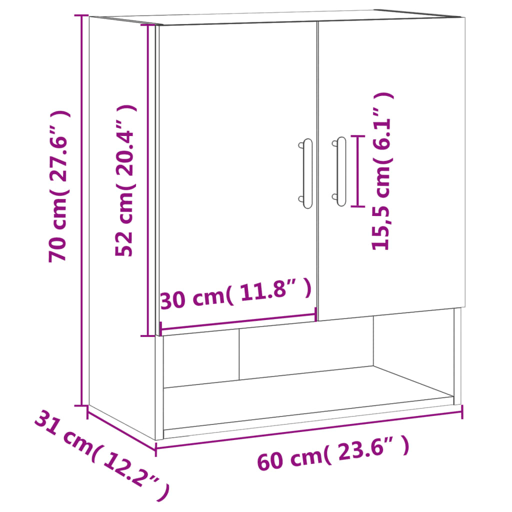 vidaXL Wandschrank Braun Eichen-Optik 60x31x70 cm Holzwerkstoff