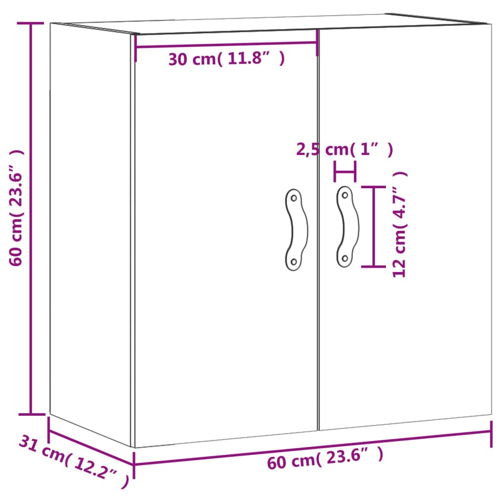 vidaXL Wandschrank Hochglanz-Weiß 60x31x60 cm Holzwerkstoff