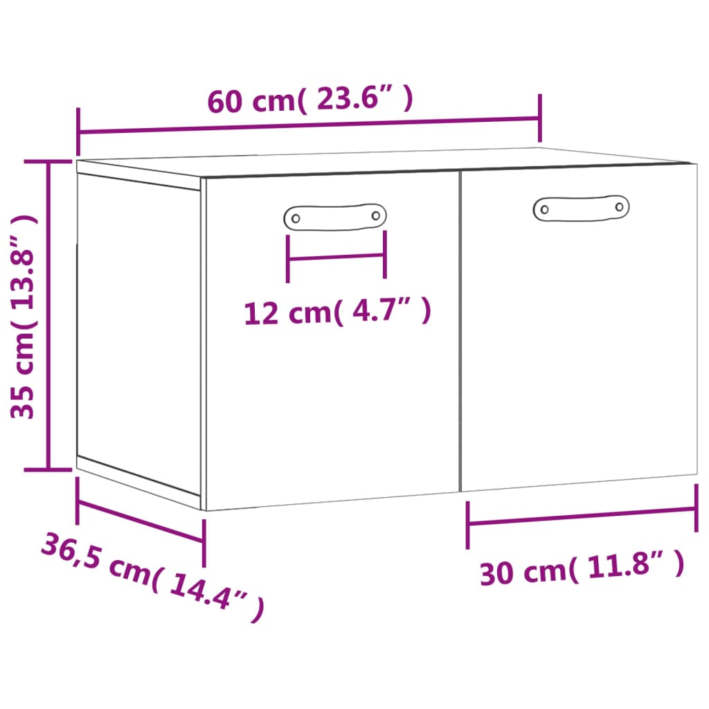 vidaXL Wandschrank Grau Sonoma 60x36,5x35 cm Holzwerkstoff