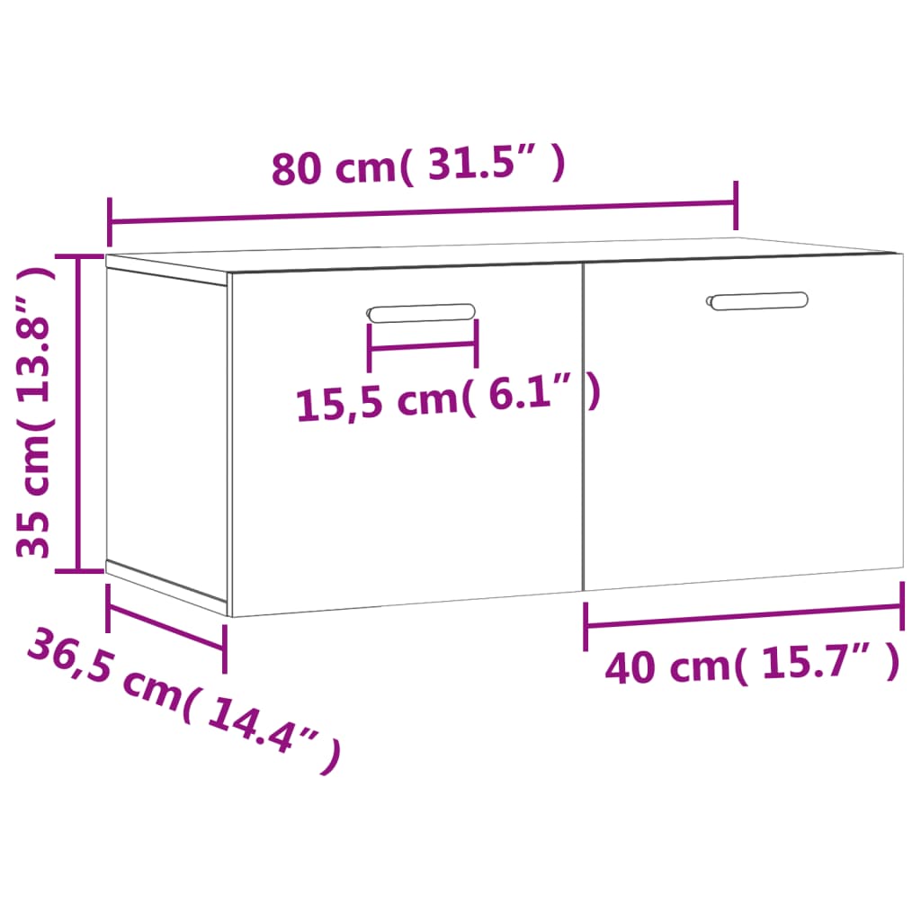 vidaXL Wandschrank Hochglanz-Weiß 80x36,5x35 cm Holzwerkstoff