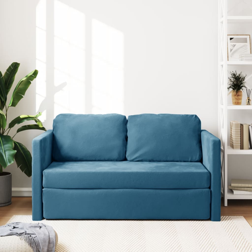 Bodensofa mit Schlaffunktion Blau 122x204x55 cm Samt Stilecasa