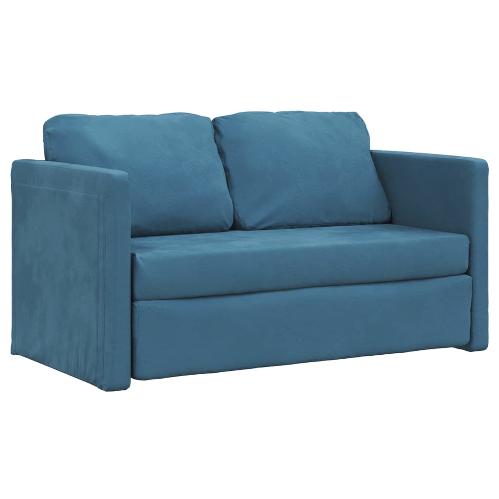 Bodensofa mit Schlaffunktion Blau 122x204x55 cm Samt Stilecasa