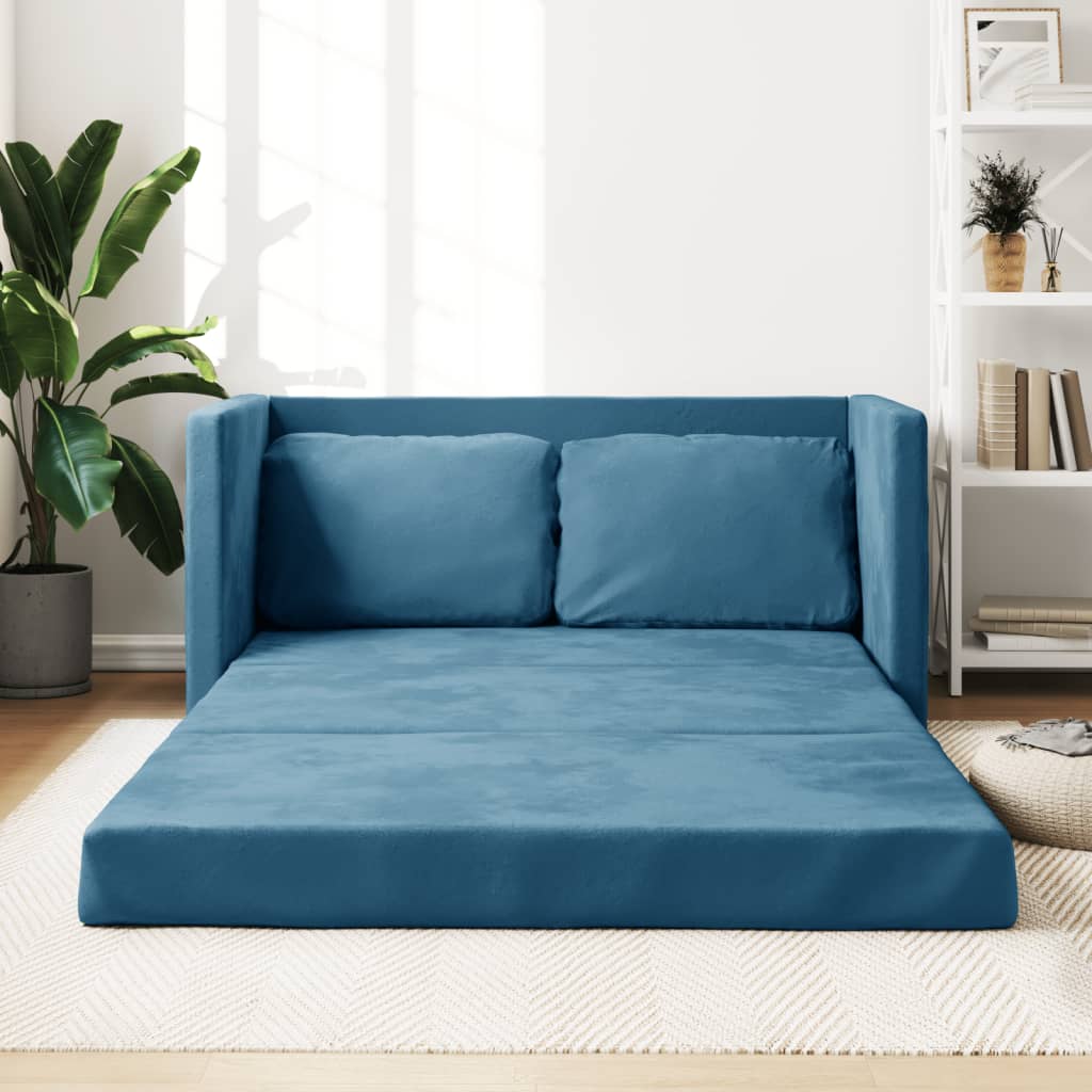 Bodensofa mit Schlaffunktion Blau 122x204x55 cm Samt Stilecasa