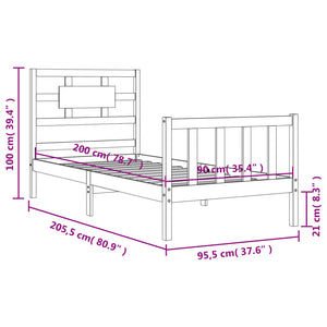 Massivholzbett mit Kopfteil Schwarz 90x200 cm Stilecasa