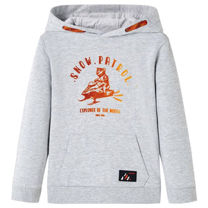 Kinder-Kapuzenpullover Grau Melange und Orange 128