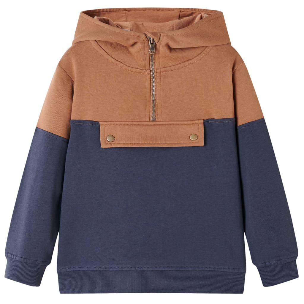 Kinder-Kapuzenpullover mit Halbem Reißverschluss Anthrazit Cognac 128 Stilecasa