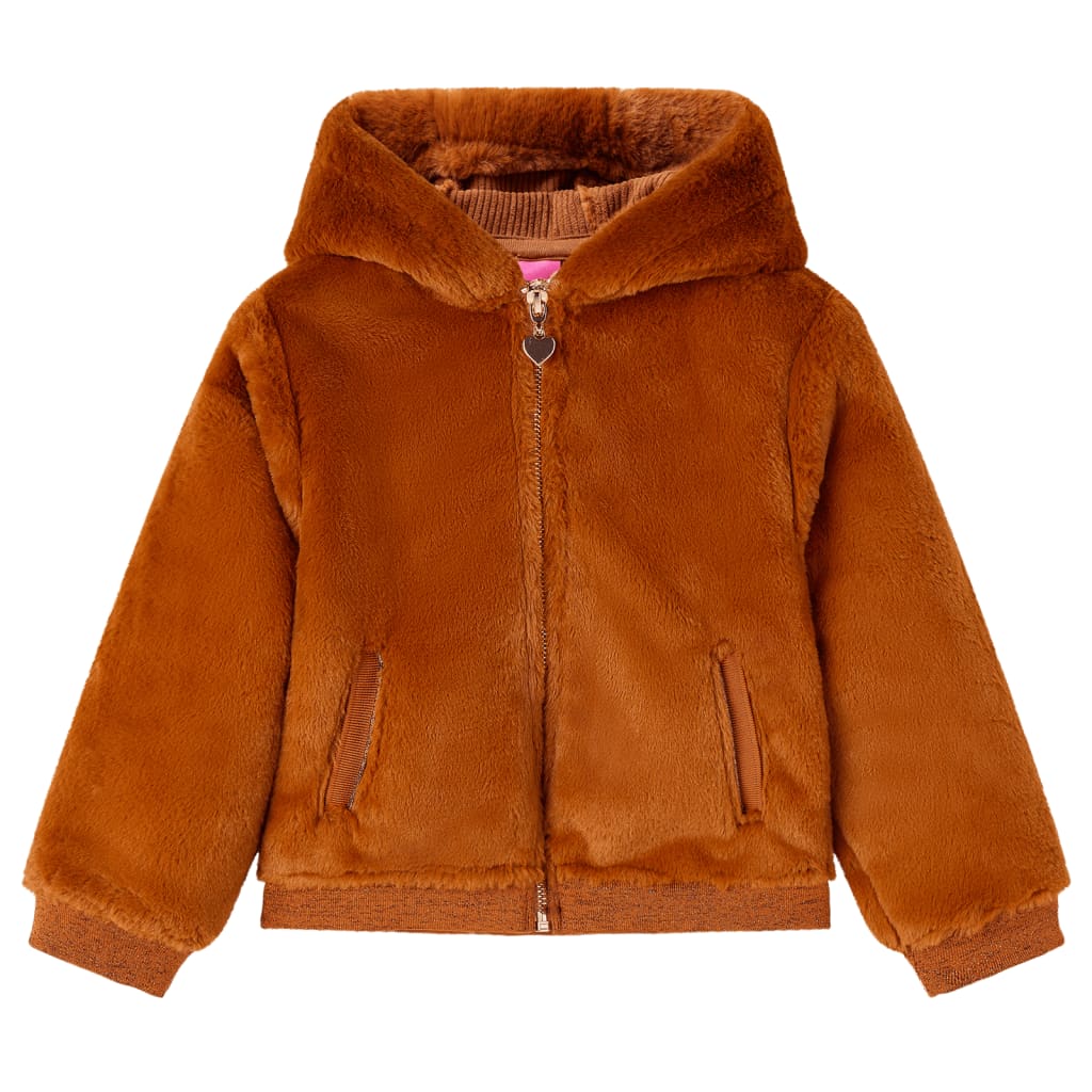 Kinder-Kapuzenjacke Kunstpelz Cognac 116