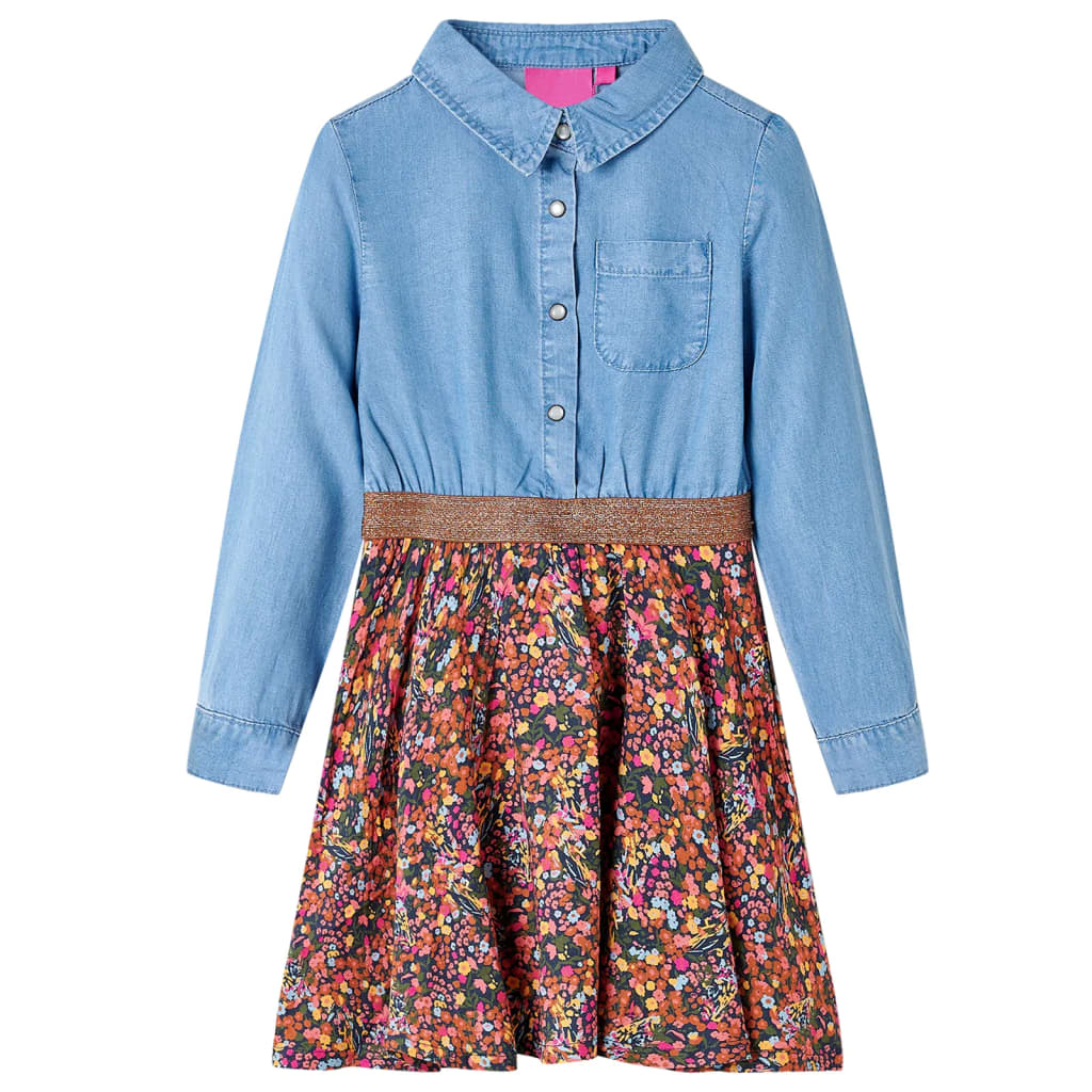 Kinderkleid mit Langen Ärmeln Marineblau und Jeansblau 104