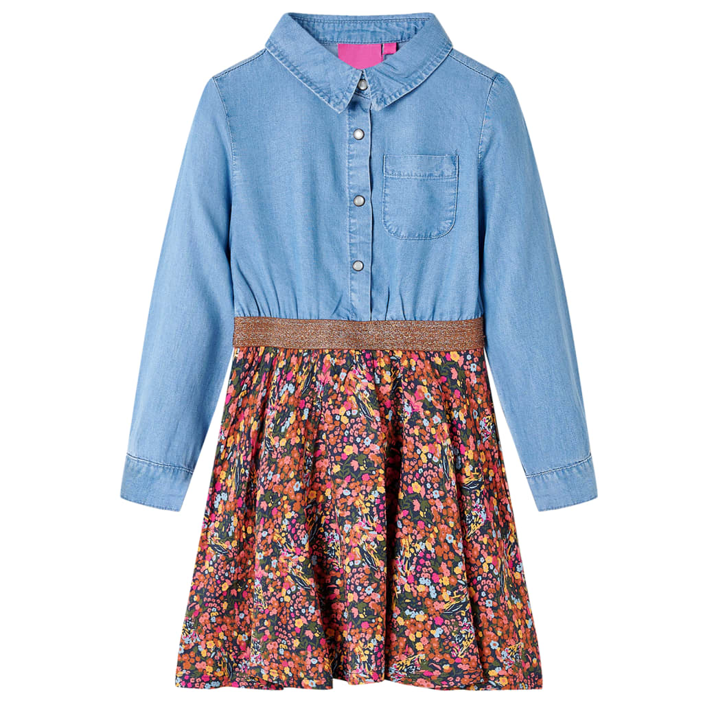 Kinderkleid mit Langen Ärmeln Marineblau und Jeansblau 128 Stilecasa