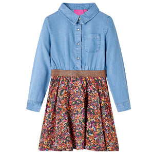 Kinderkleid mit Langen Ärmeln Marineblau und Jeansblau 128 Stilecasa