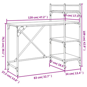 vidaXL Computertisch mit Regal Räuchereiche 120x47x109 cm