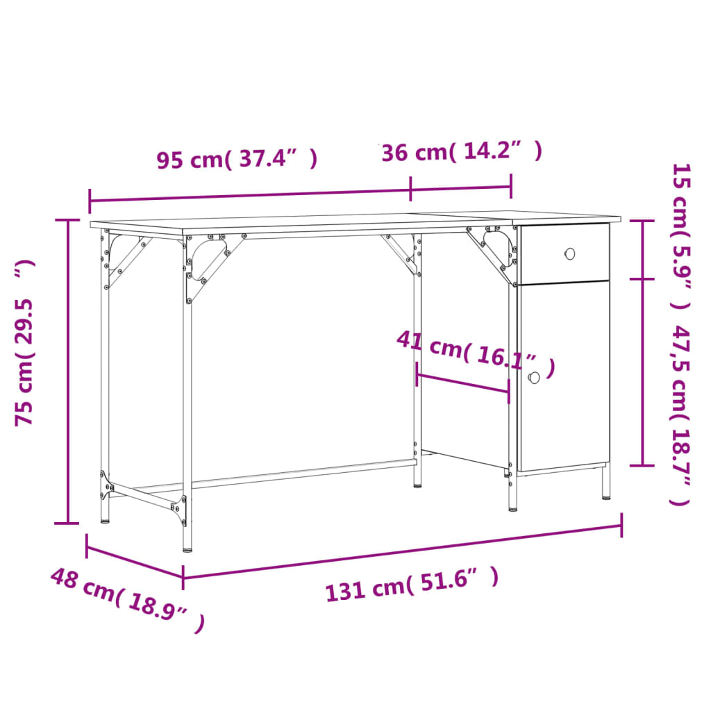 vidaXL Computertisch Braun Eiche-Optik 131x48x75 cm Holzwerkstoff