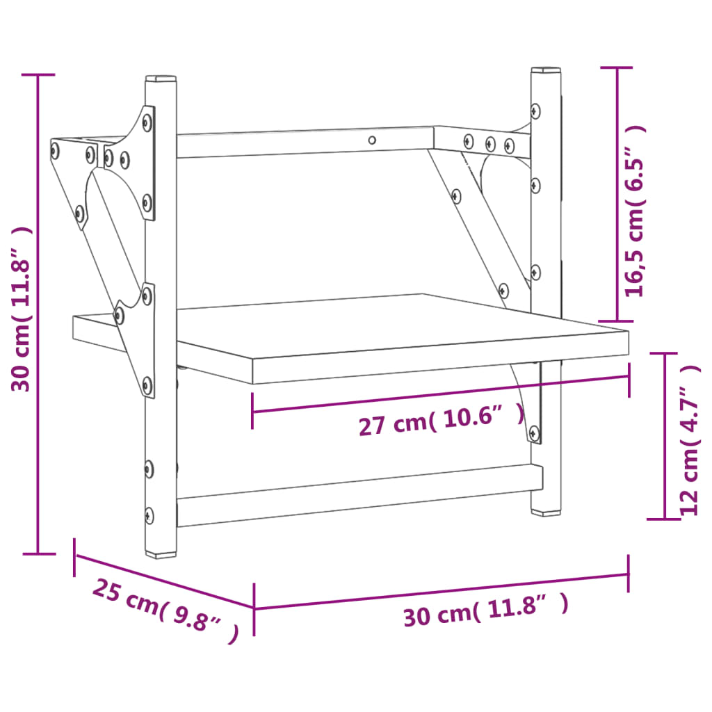 vidaXL Wandregale mit Stangen 2 Stk. Grau Sonoma 30x25x30 cm