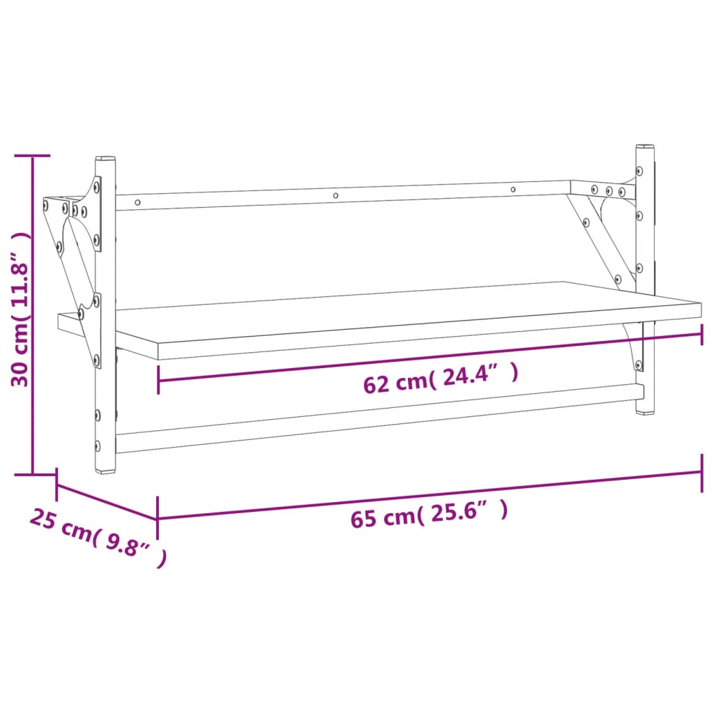 vidaXL Wandregale mit Stangen 2 Stk. Schwarz 65x25x30 cm