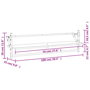 vidaXL Wandregale mit Stangen 2 Stk. Schwarz 100x25x30 cm