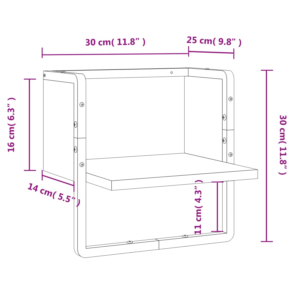 vidaXL Wandregal mit Stange Grau Sonoma 30x25x30 cm