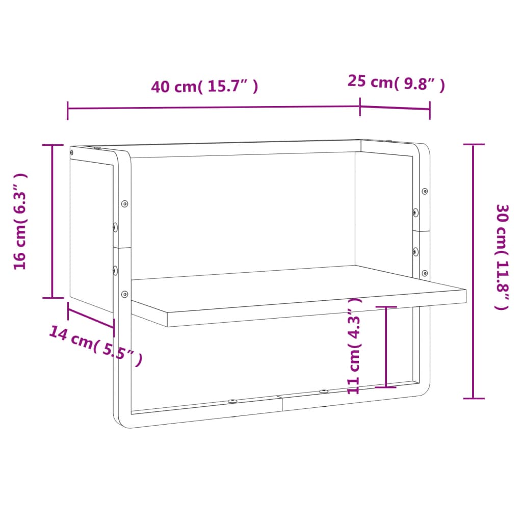 Wandregal mit Stange Schwarz 40x25x30 cm Stilecasa