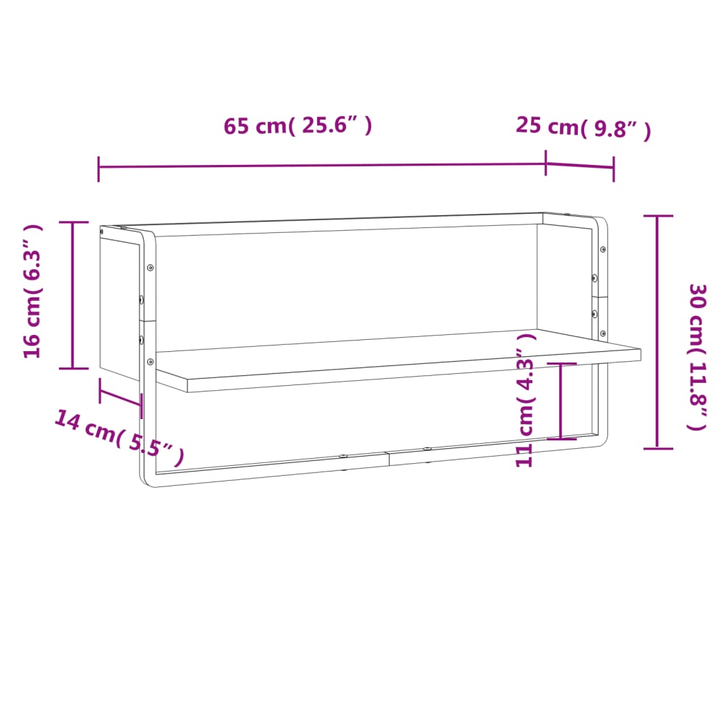 vidaXL Wandregal mit Stange Schwarz 65x25x30 cm