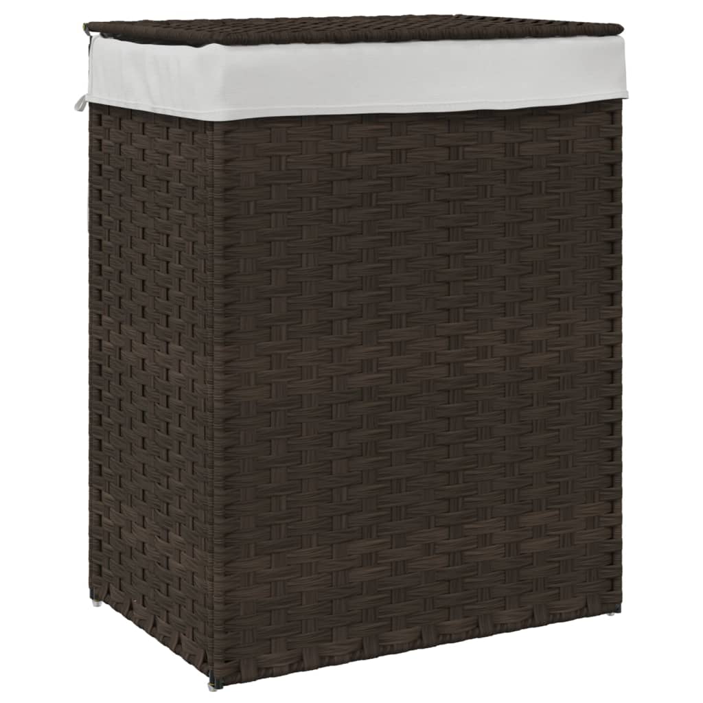 vidaXL Wäschekorb mit Deckel Dunkelbraun 46x33x60 cm Poly Rattan