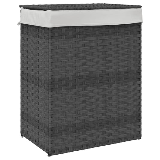 vidaXL Wäschekorb mit Deckel Grau 46x33x60 cm Poly Rattan