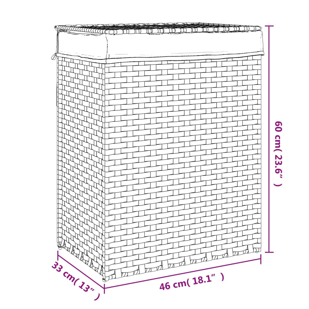 vidaXL Wäschekorb mit Deckel Grau 46x33x60 cm Poly Rattan