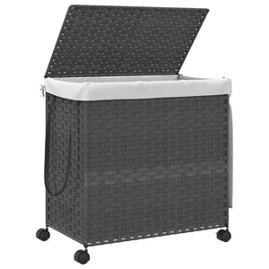 vidaXL Wäschekorb mit Rollen Grau 60x35x60,5 cm Rattan