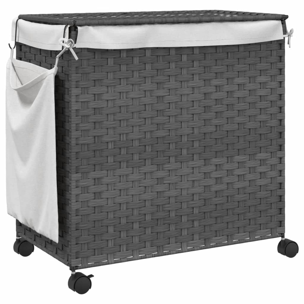 vidaXL Wäschekorb mit Rollen Grau 60x35x60,5 cm Rattan