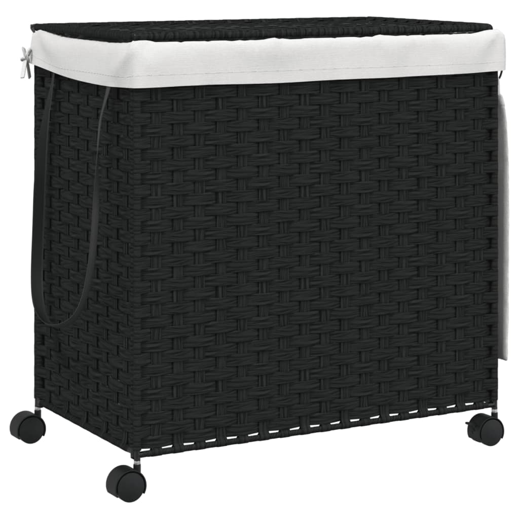 vidaXL Wäschekorb mit Rollen Schwarz 60x35x60,5 cm Rattan