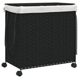 vidaXL Wäschekorb mit Rollen Schwarz 60x35x60,5 cm Rattan