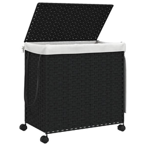 vidaXL Wäschekorb mit Rollen Schwarz 60x35x60,5 cm Rattan