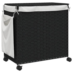 vidaXL Wäschekorb mit Rollen Schwarz 60x35x60,5 cm Rattan