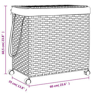 vidaXL Wäschekorb mit Rollen Schwarz 60x35x60,5 cm Rattan