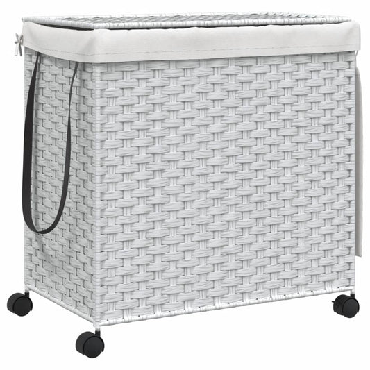 vidaXL Wäschekorb mit Rollen Weiß 60x35x60,5 cm Rattan