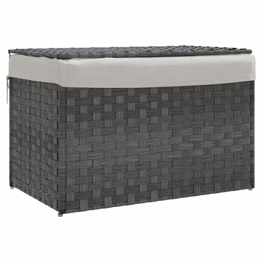 vidaXL Wäschekorb mit Deckel Grau 55,5x35x34 cm Poly Rattan