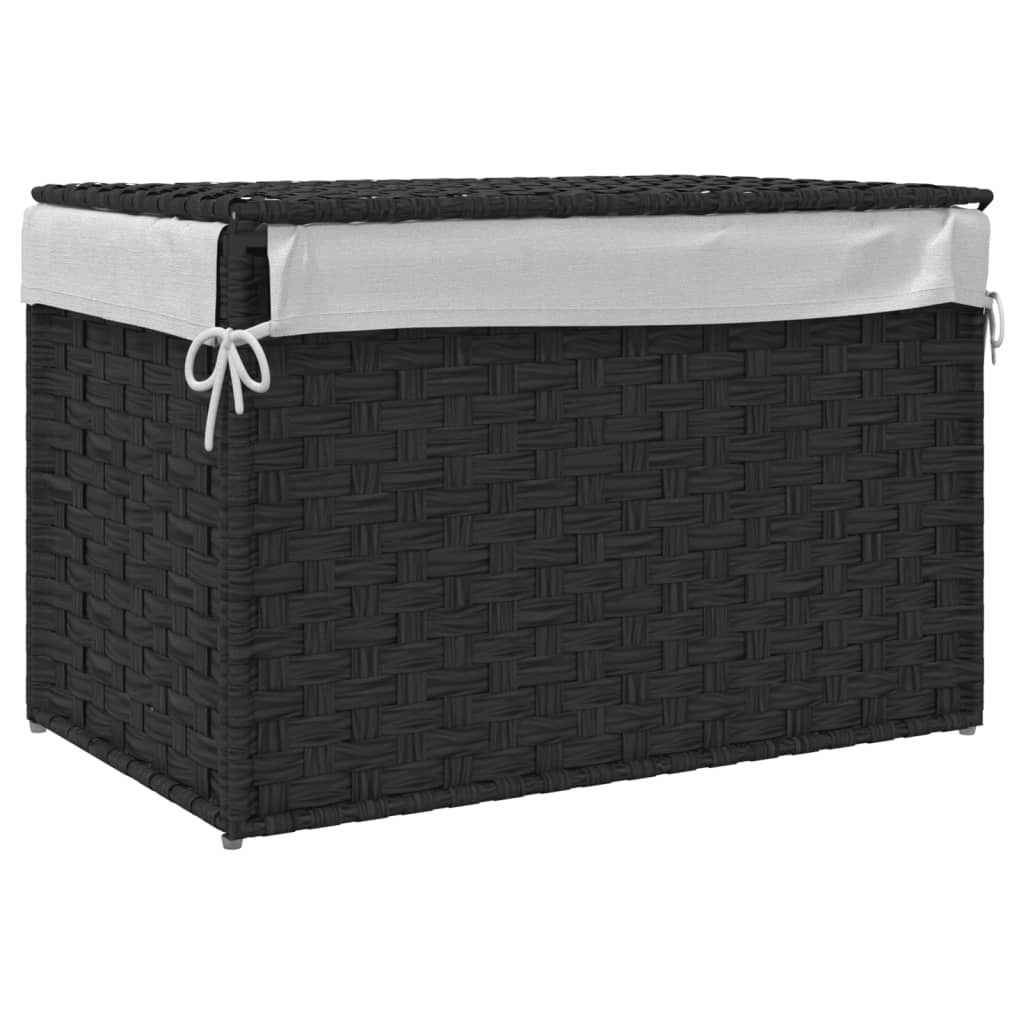 vidaXL Wäschekorb mit Deckel Schwarz 55,5x35x34 cm Poly Rattan