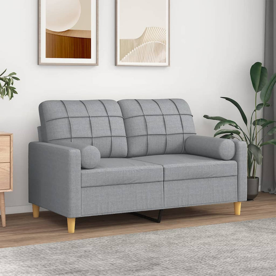 2-Sitzer-Sofa mit Zierkissen Hellgrau 120 cm Stoff Stilecasa