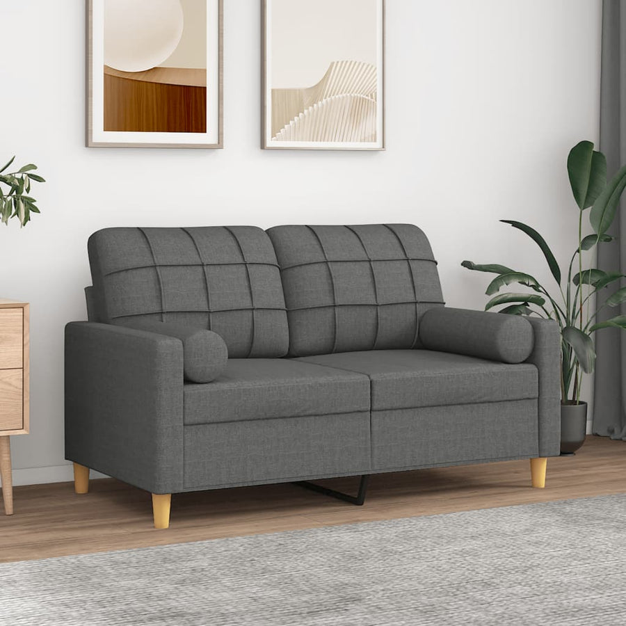 2-Sitzer-Sofa mit Zierkissen Dunkelgrau 120 cm Stoff Stilecasa