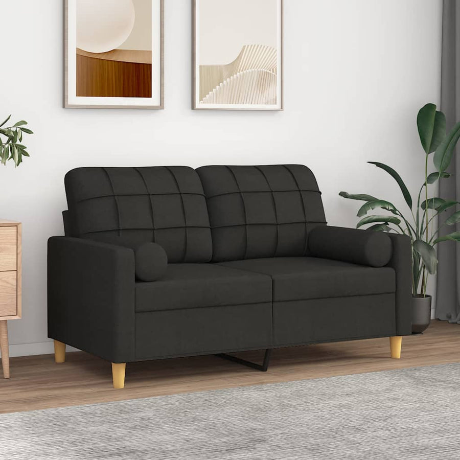 2-Sitzer-Sofa mit Zierkissen Schwarz 120 cm Stoff Stilecasa