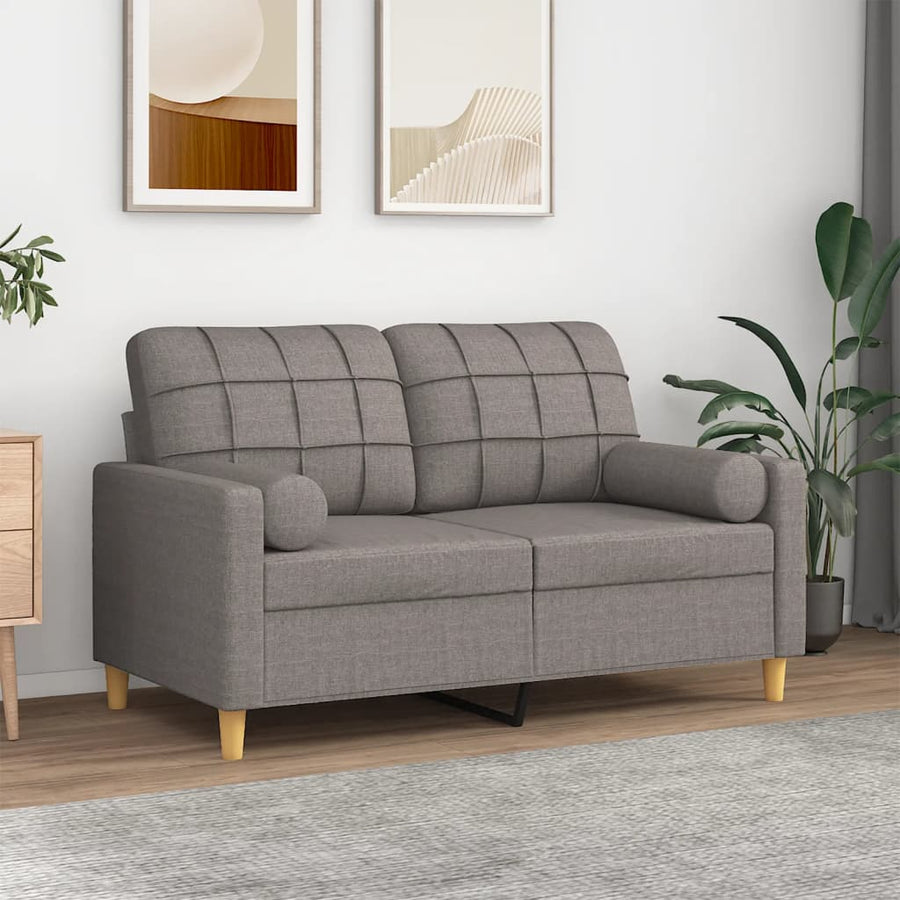 2-Sitzer-Sofa mit Zierkissen Taupe 120 cm Stoff Stilecasa