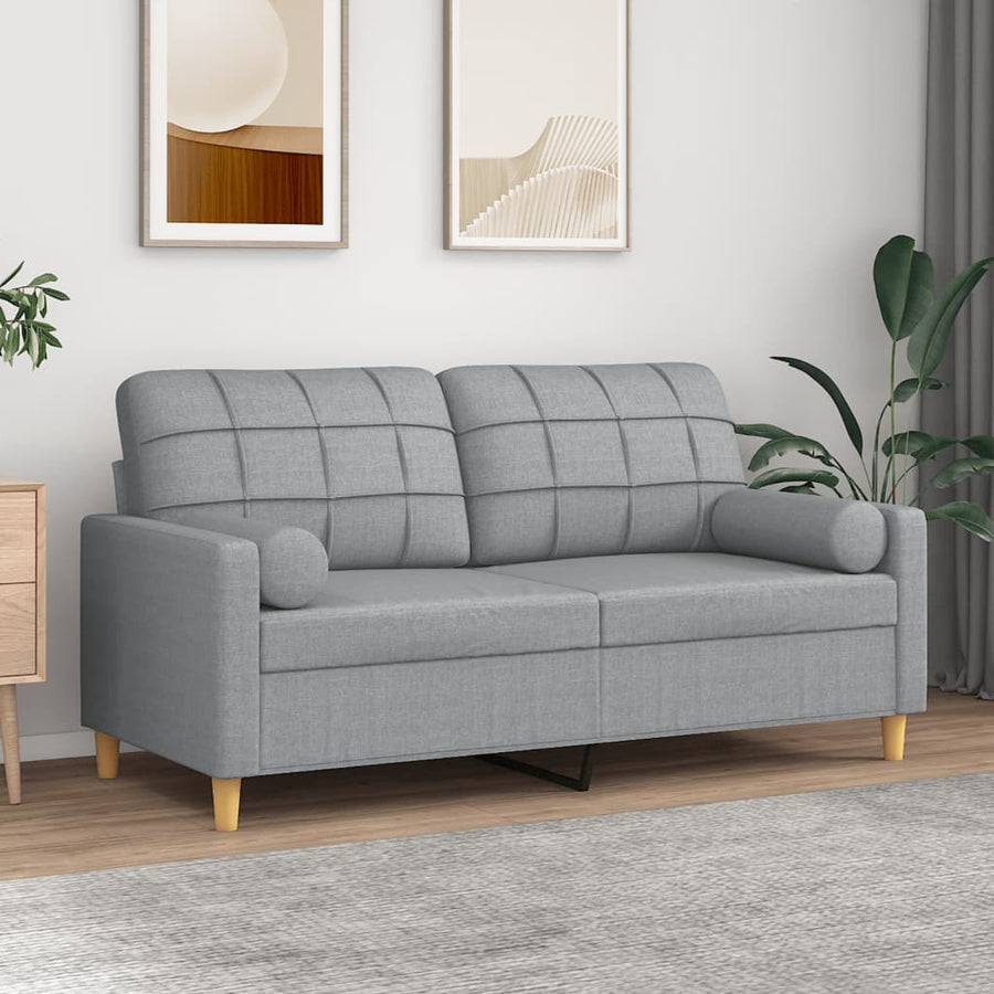 2-Sitzer-Sofa mit Zierkissen Hellgrau 140 cm Stoff Stilecasa