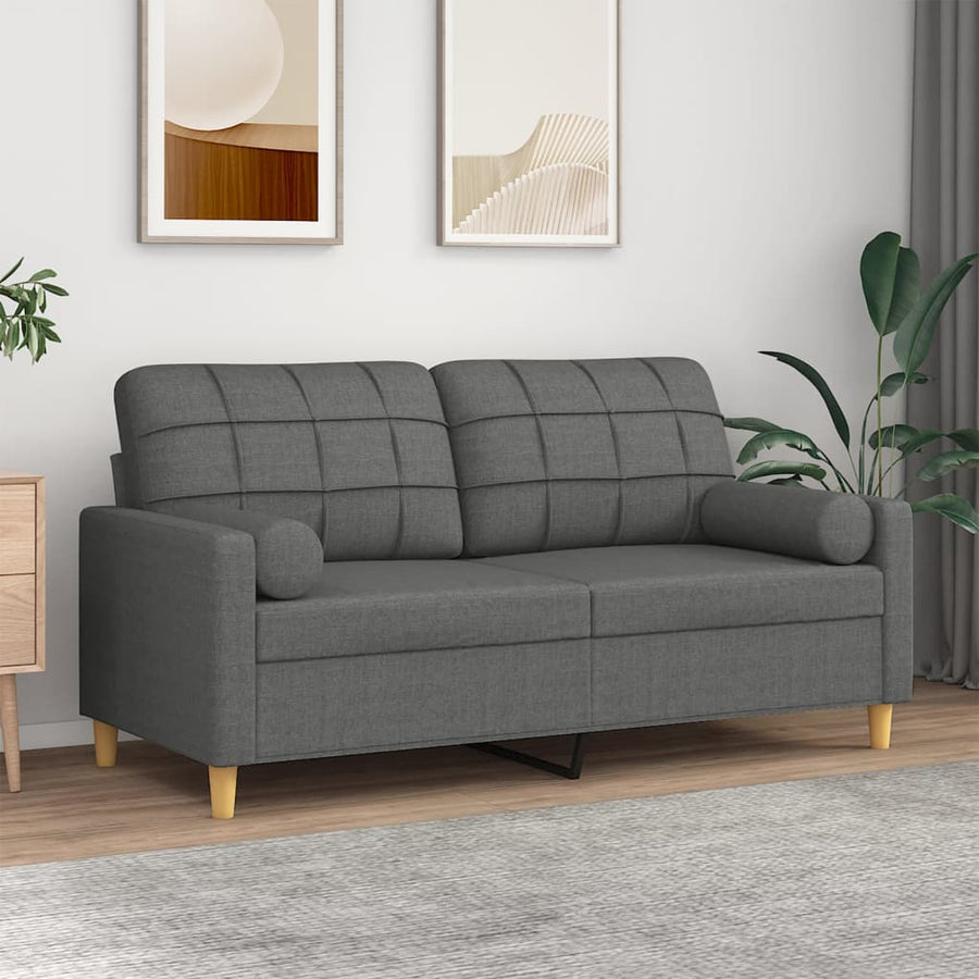 2-Sitzer-Sofa mit Zierkissen Dunkelgrau 140 cm Stoff Stilecasa