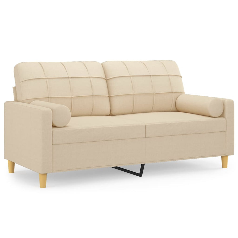 2-Sitzer-Sofa mit Zierkissen Creme 140 cm Stoff Stilecasa