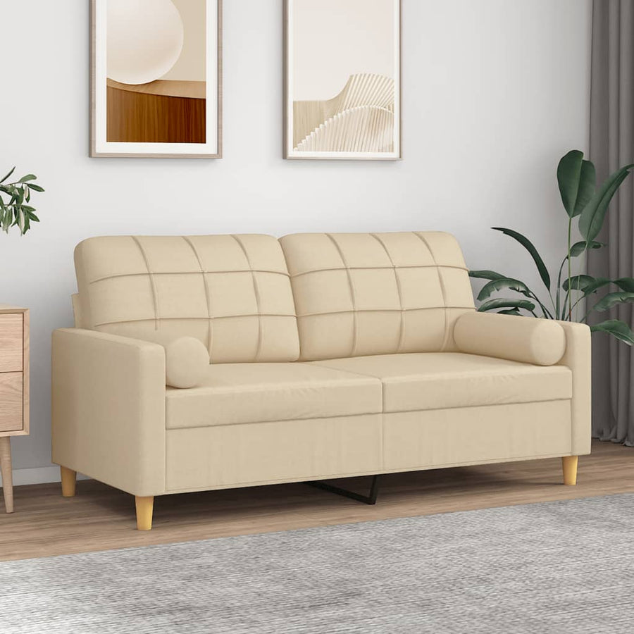 2-Sitzer-Sofa mit Zierkissen Creme 140 cm Stoff Stilecasa