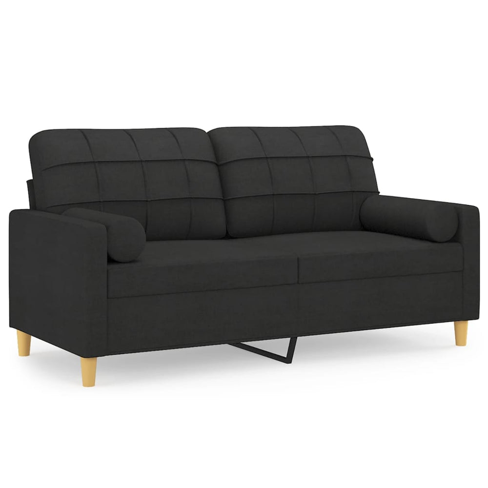 2-Sitzer-Sofa mit Zierkissen Schwarz 140 cm Stoff Stilecasa