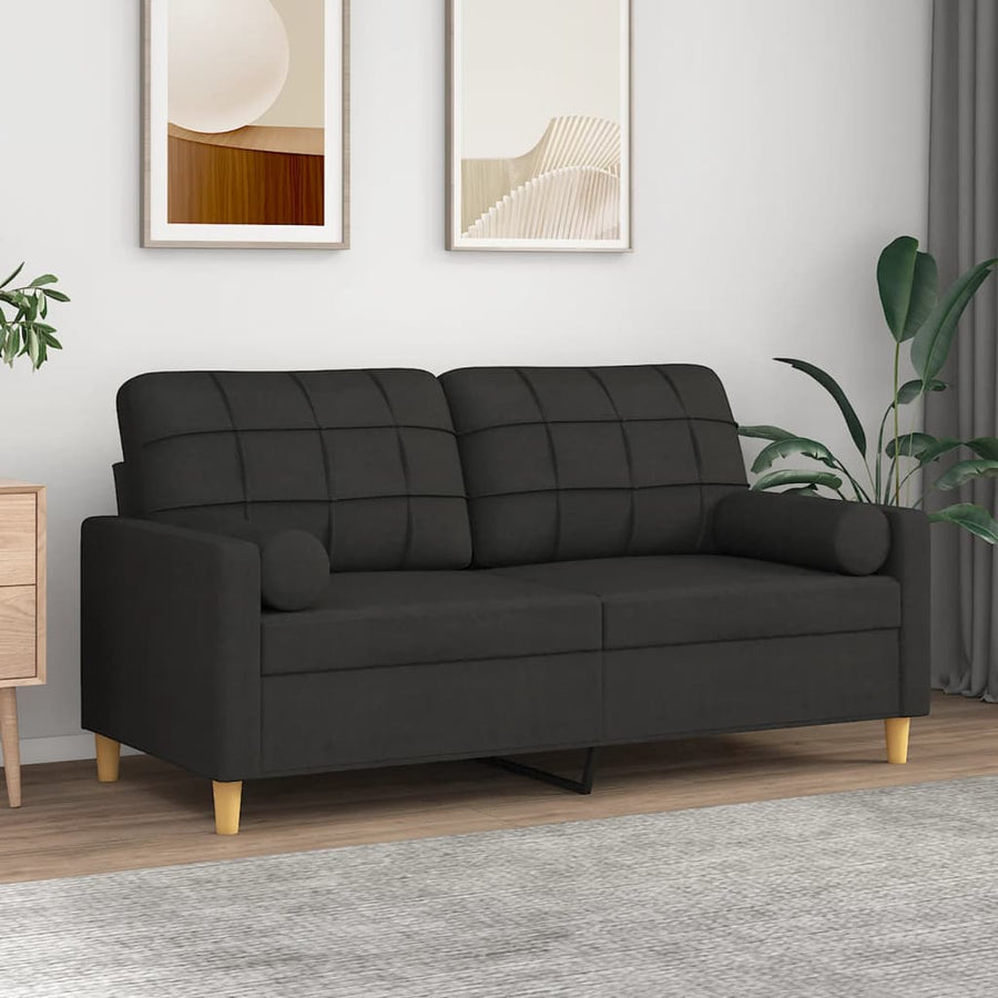 2-Sitzer-Sofa mit Zierkissen Schwarz 140 cm Stoff Stilecasa