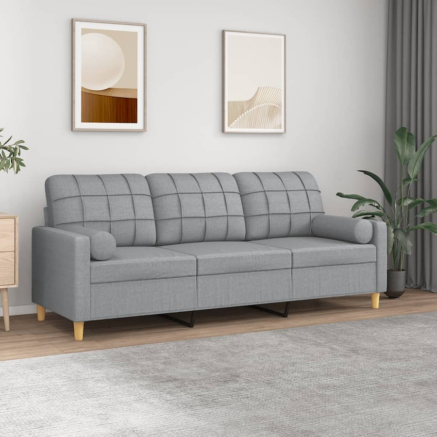 3-Sitzer-Sofa mit Zierkissen Hellgrau 180 cm Stoff Stilecasa